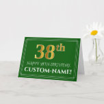 [ Thumbnail: Elegant Faux Gold Look 38th Birthday, Name (Green) Card ]