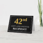 [ Thumbnail: Elegant Faux Gold Look "42nd" Birthday + Name Card ]