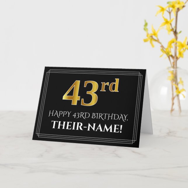 Elegant Faux Gold Look "43rd" Birthday + Name Card (Yellow Flower)