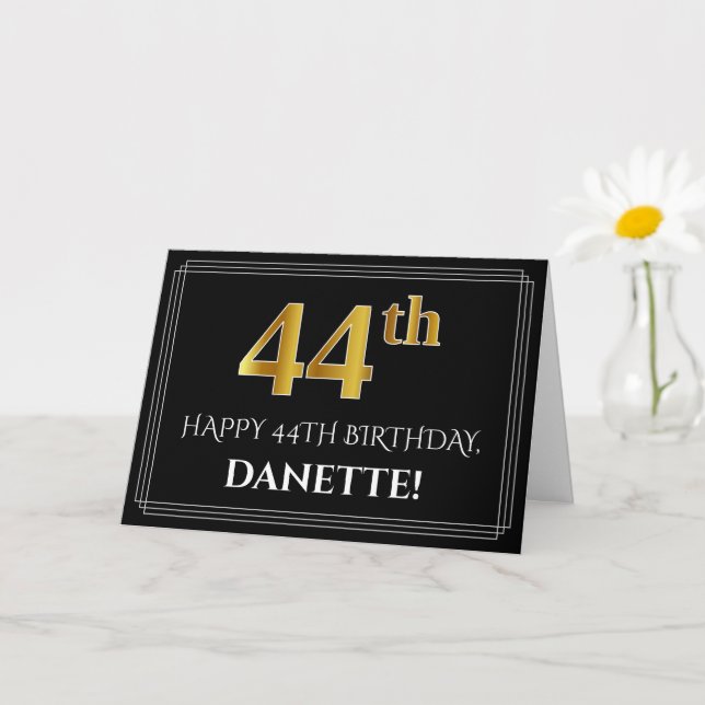 Elegant Faux Gold Look "44th" Birthday + Name Card (Small Plant)