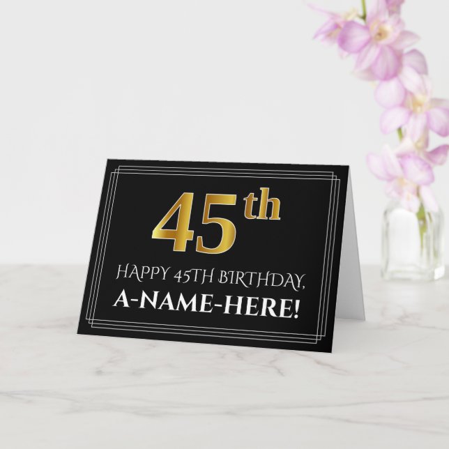 Elegant Faux Gold Look "45th" Birthday + Name Card (Orchid)