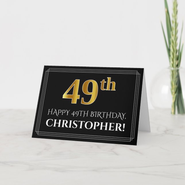 Elegant Faux Gold Look "49th" Birthday + Name Card (Front)