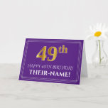 [ Thumbnail: Elegant Faux Gold Look 49th Birthday, Name; Purple Card ]