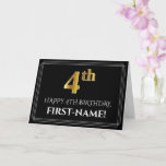[ Thumbnail: Elegant Faux Gold Look "4th" Birthday + Name Card ]