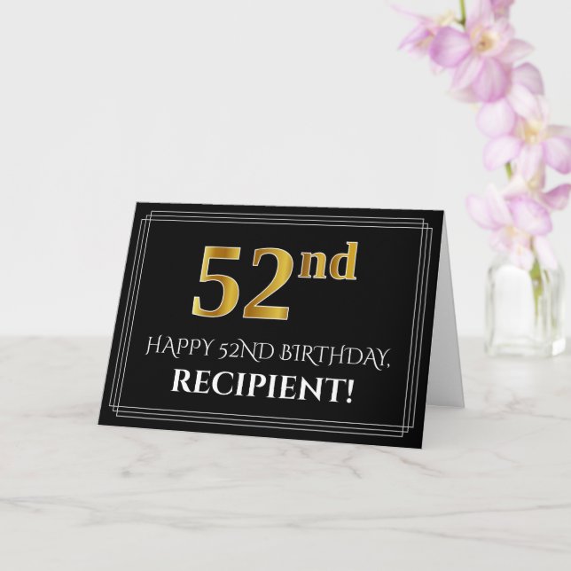 Elegant Faux Gold Look "52nd" Birthday + Name Card (Orchid)