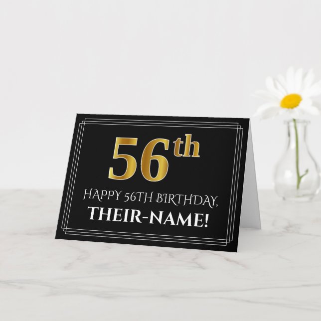 Elegant Faux Gold Look "56th" Birthday + Name Card (Small Plant)