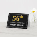 [ Thumbnail: Elegant Faux Gold Look "56th" Birthday + Name Card ]