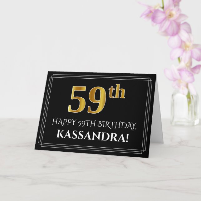 Elegant Faux Gold Look "59th" Birthday + Name Card (Orchid)