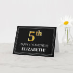 [ Thumbnail: Elegant Faux Gold Look "5th" Birthday + Name Card ]