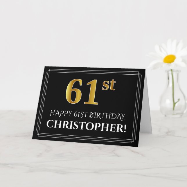 Elegant Faux Gold Look "61st" Birthday + Name Card (Small Plant)