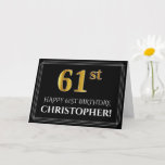 [ Thumbnail: Elegant Faux Gold Look "61st" Birthday + Name Card ]