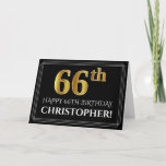 [ Thumbnail: Elegant Faux Gold Look "66th" Birthday + Name Card ]