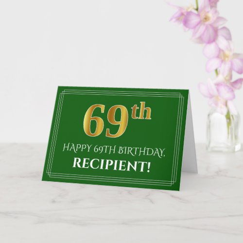 Elegant Faux Gold Look 69th Birthday, Name (Green)