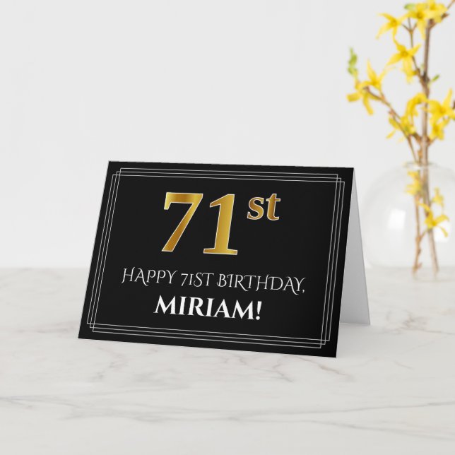 Elegant Faux Gold Look "71st" Birthday + Name Card (Yellow Flower)