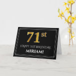 [ Thumbnail: Elegant Faux Gold Look "71st" Birthday + Name Card ]