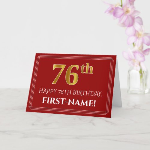 Elegant Faux Gold Look 76th Birthday Name Red Card