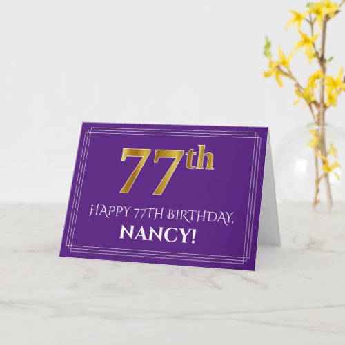 Elegant Faux Gold Look 77th Birthday, Name; Purple