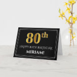 [ Thumbnail: Elegant Faux Gold Look "80th" Birthday + Name Card ]