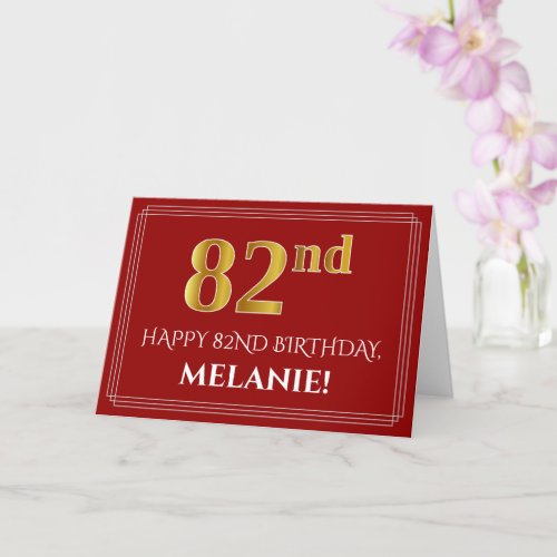 Elegant Faux Gold Look 82nd Birthday Name Red Card