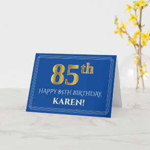 Elegant Faux Gold Look 85th Birthday, Name (Blue) Card