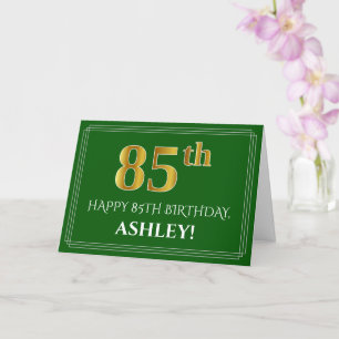 Elegant Faux Gold Look 85th Birthday, Name (Green) Card