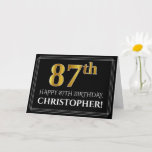 [ Thumbnail: Elegant Faux Gold Look "87th" Birthday + Name Card ]