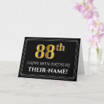 [ Thumbnail: Elegant Faux Gold Look "88th" Birthday + Name Card ]