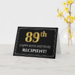 [ Thumbnail: Elegant Faux Gold Look "89th" Birthday + Name Card ]