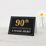 [ Thumbnail: Elegant Faux Gold Look "90th" Birthday + Name Card ]