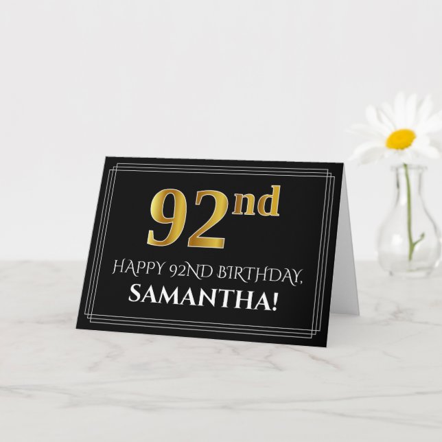 Elegant Faux Gold Look "92nd" Birthday + Name Card (Small Plant)