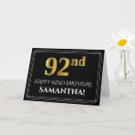 [ Thumbnail: Elegant Faux Gold Look "92nd" Birthday + Name Card ]