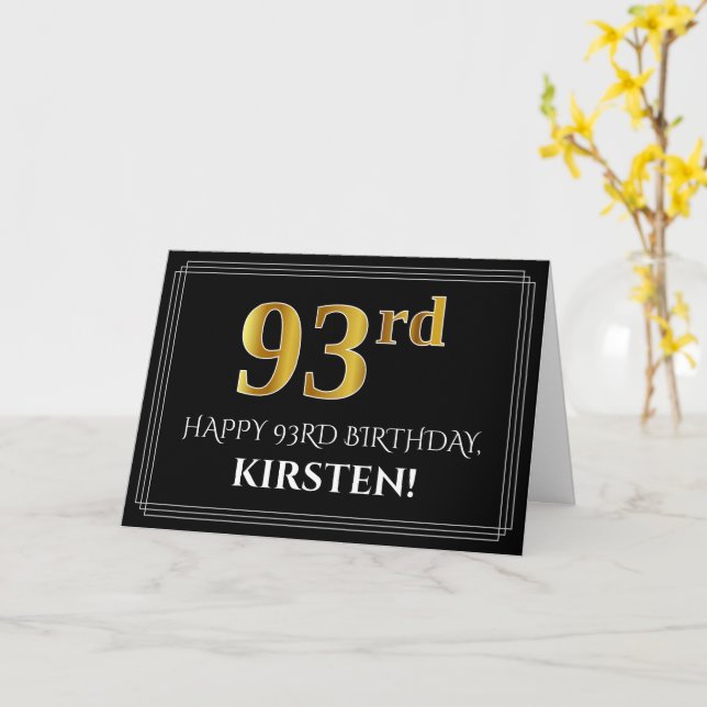 Elegant Faux Gold Look "93rd" Birthday + Name Card (Yellow Flower)