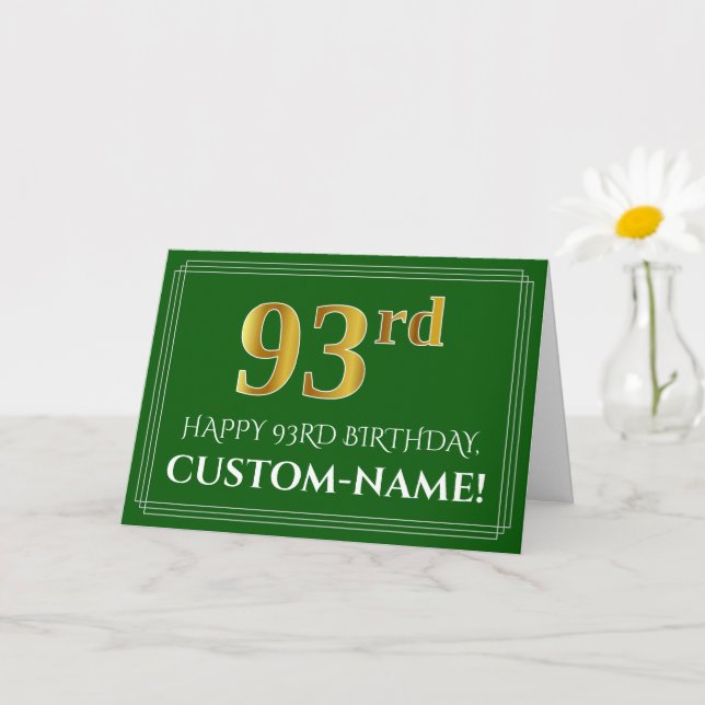 Elegant Faux Gold Look 93rd Birthday, Name (Green) Card (Small Plant)