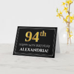 [ Thumbnail: Elegant Faux Gold Look "94th" Birthday + Name Card ]