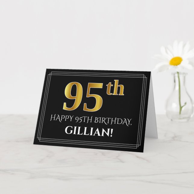 Elegant Faux Gold Look "95th" Birthday + Name Card (Small Plant)