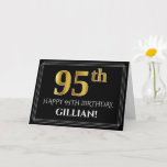 [ Thumbnail: Elegant Faux Gold Look "95th" Birthday + Name Card ]