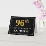 [ Thumbnail: Elegant Faux Gold Look "96th" Birthday + Name Card ]
