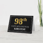 [ Thumbnail: Elegant Faux Gold Look "98th" Birthday + Name Card ]