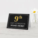 [ Thumbnail: Elegant Faux Gold Look "9th" Birthday + Name Card ]