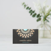 Elegant Faux Gold Lotus Flower Black Business Card (Standing Front)