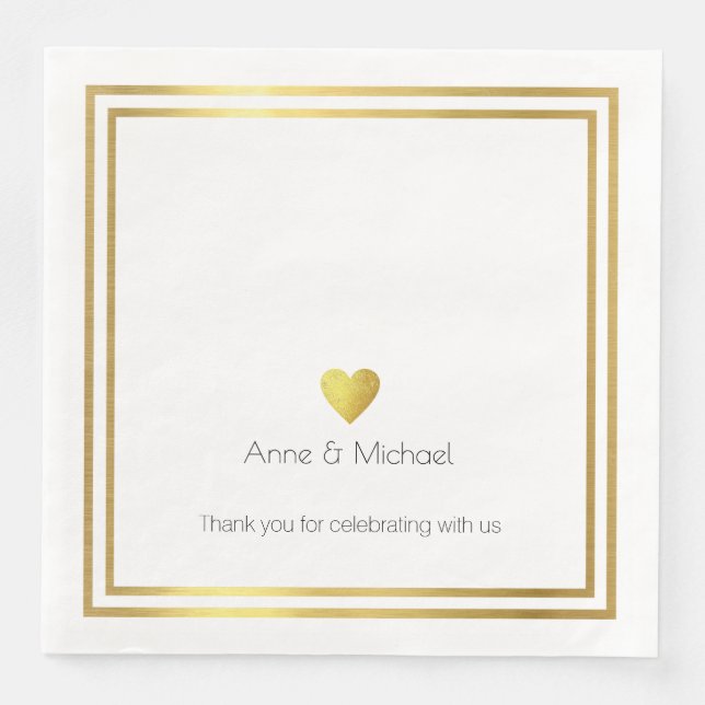 Elegant faux gold love wedding celebration paper dinner napkins (Front)