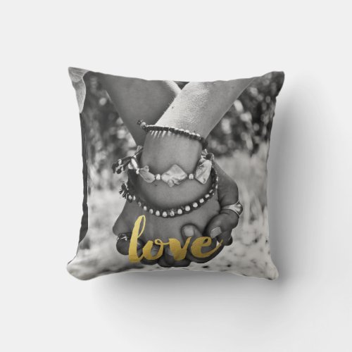 elegant faux gold love writing custom photo throw pillow