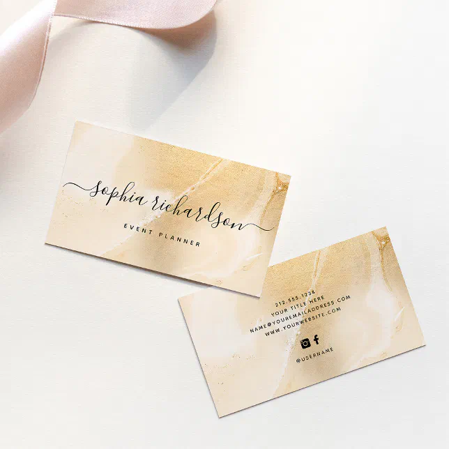 Elegant Faux Gold Marble and Modern Script Business Card | Zazzle