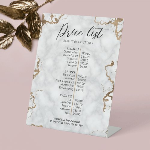 Elegant Faux Gold  Marble Beauty Salon Price List Pedestal Sign