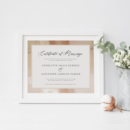 Elegant Faux Gold Marriage Certificate Poster