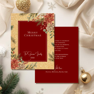 Elegant Faux Gold Merry Christmas Poinsettia Holiday Card