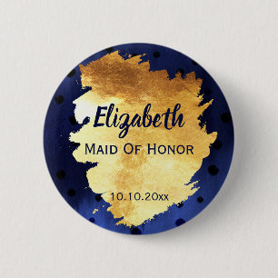 Elegant Faux Gold Metal Wedding Party Name Tag Pinback Button