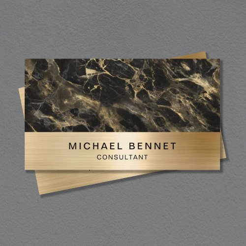 Elegant Faux Gold Metallic Black Marble Consultant Business Card