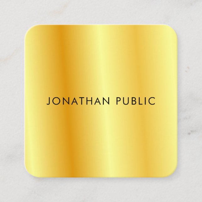 Elegant Faux Gold Metallic Look Modern Template Square Business Card (Front)