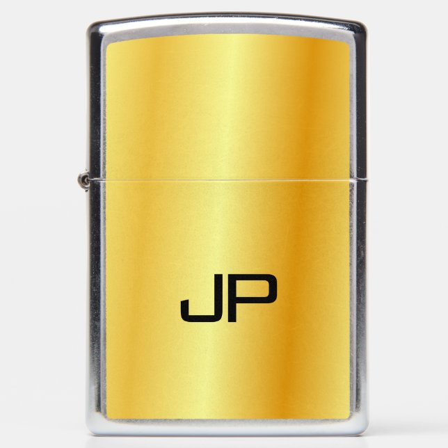 Elegant Faux Gold Metallic Look Monogram Template Zippo Lighter (Front)